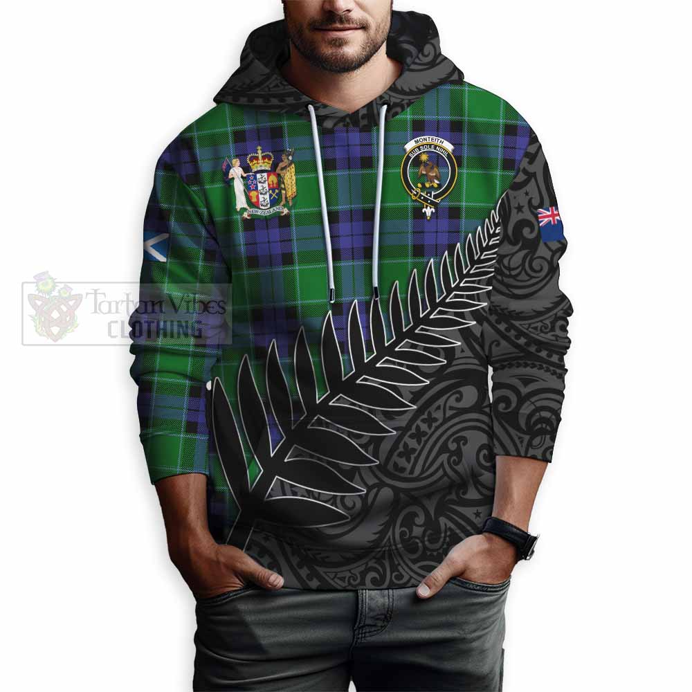 Monteith Crest Tartan Hoodie with New Zealand Silver Fern Half Style - Tartan Vibes Clothing