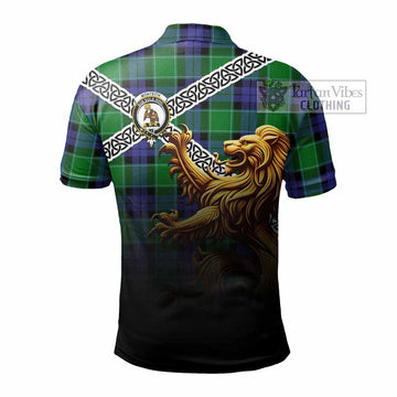 Monteith Crest Tartan Polo Shirt with Golden Lion Emblem Celtic Style - Tartan Vibes Clothing
