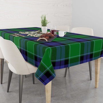 Monteith Tartan Tablecloth with Clan Crest and the Golden Sword of Courageous Legacy