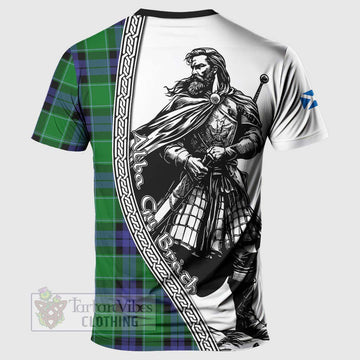 Monteith Tartan Clan Crest T-Shirt with Highlander Warrior Celtic Style - Tartan Vibes Clothing
