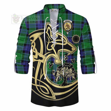 Monteith Tartan Ghillie Kilt Shirt with Family Crest Celtic Wolf Style - Tartan Vibes Clothing