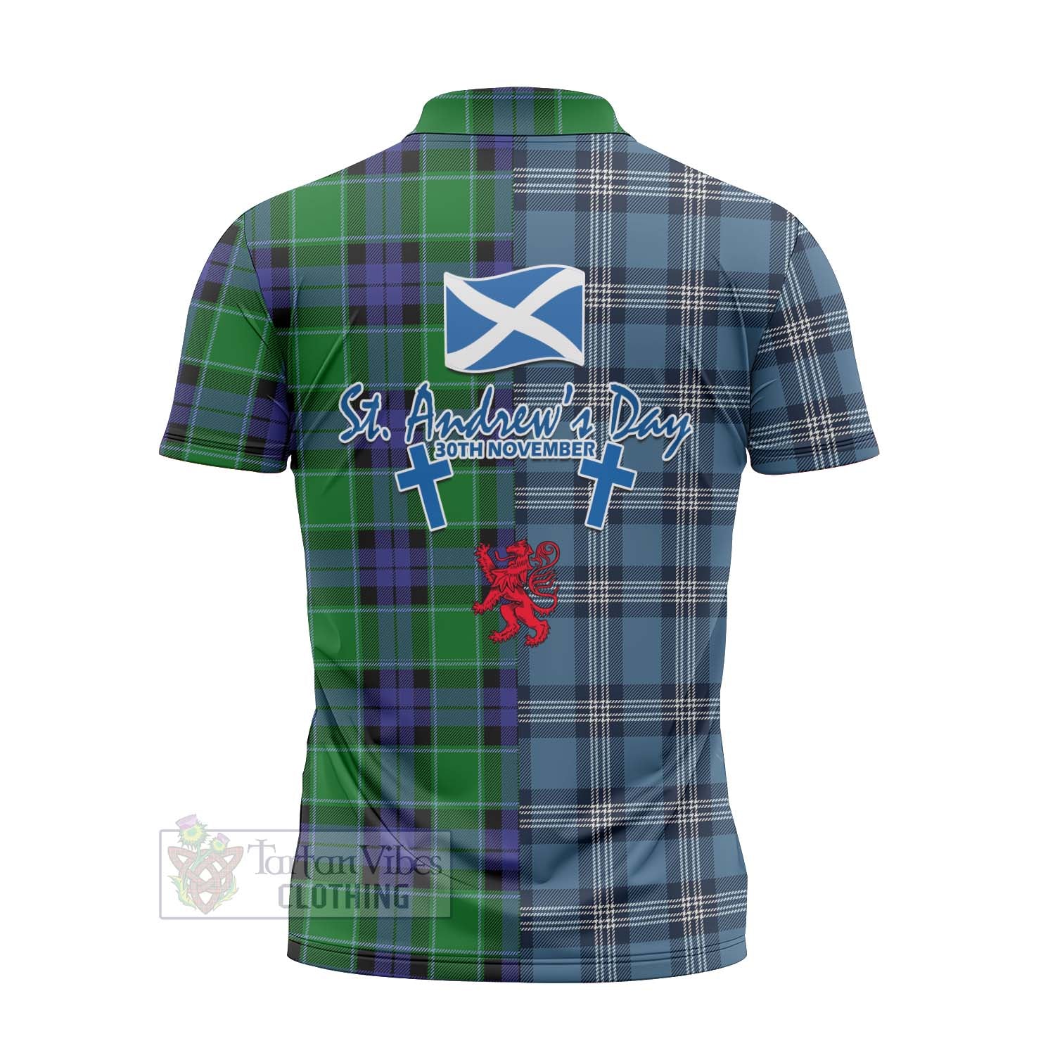 Monteith Tartan Zipper Polo Shirt Happy St. Andrew's Day Half Tartan Style - Tartan Vibes Clothing