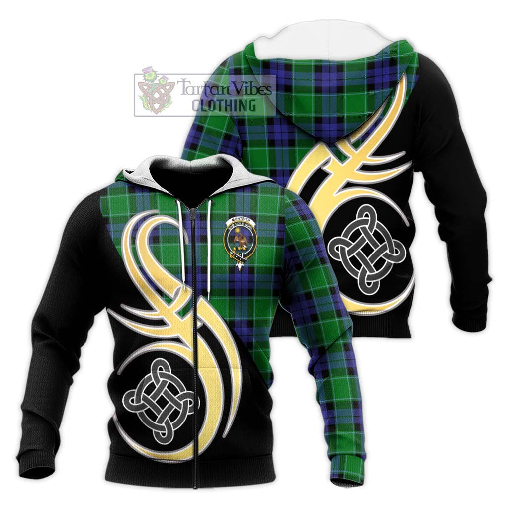 Monteith Tartan Knitted Hoodie with Family Crest and Celtic Symbol Style Unisex Knitted Zip Hoodie - Tartan Vibes Clothing