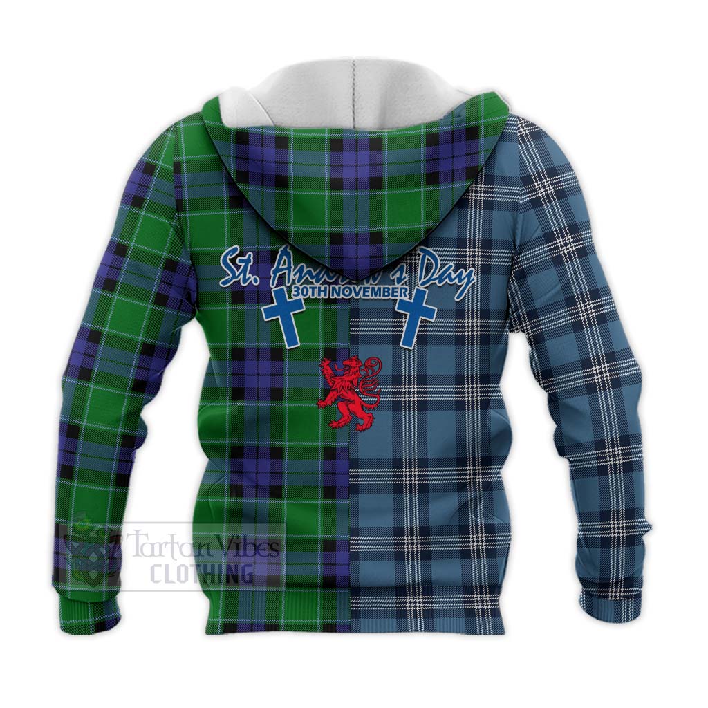 Monteith Tartan Knitted Hoodie Happy St. Andrew's Day Half Tartan Style - Tartan Vibes Clothing