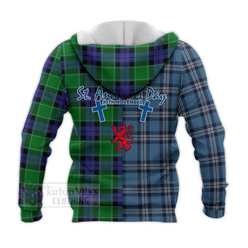 Monteith Tartan Knitted Hoodie Happy St. Andrew's Day Half Tartan Style - Tartan Vibes Clothing