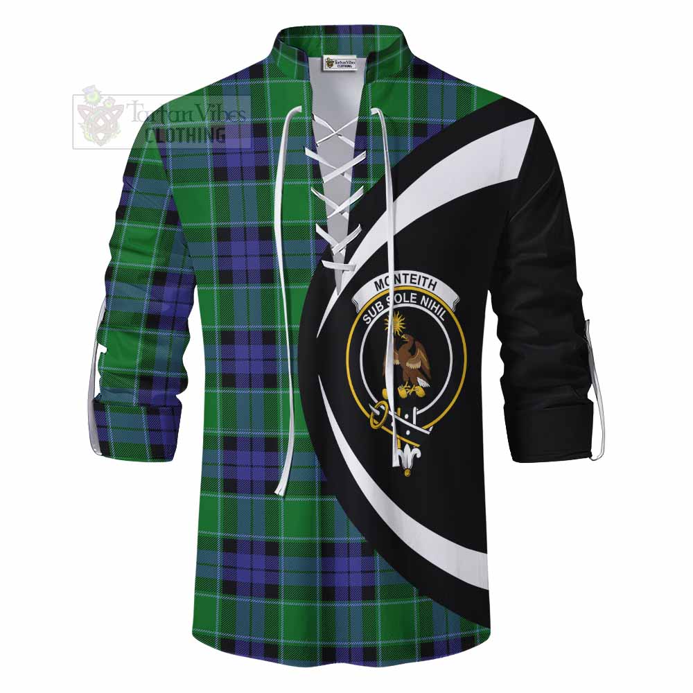 Monteith Tartan Ghillie Kilt Shirt with Family Crest Circle Style - Tartan Vibes Clothing