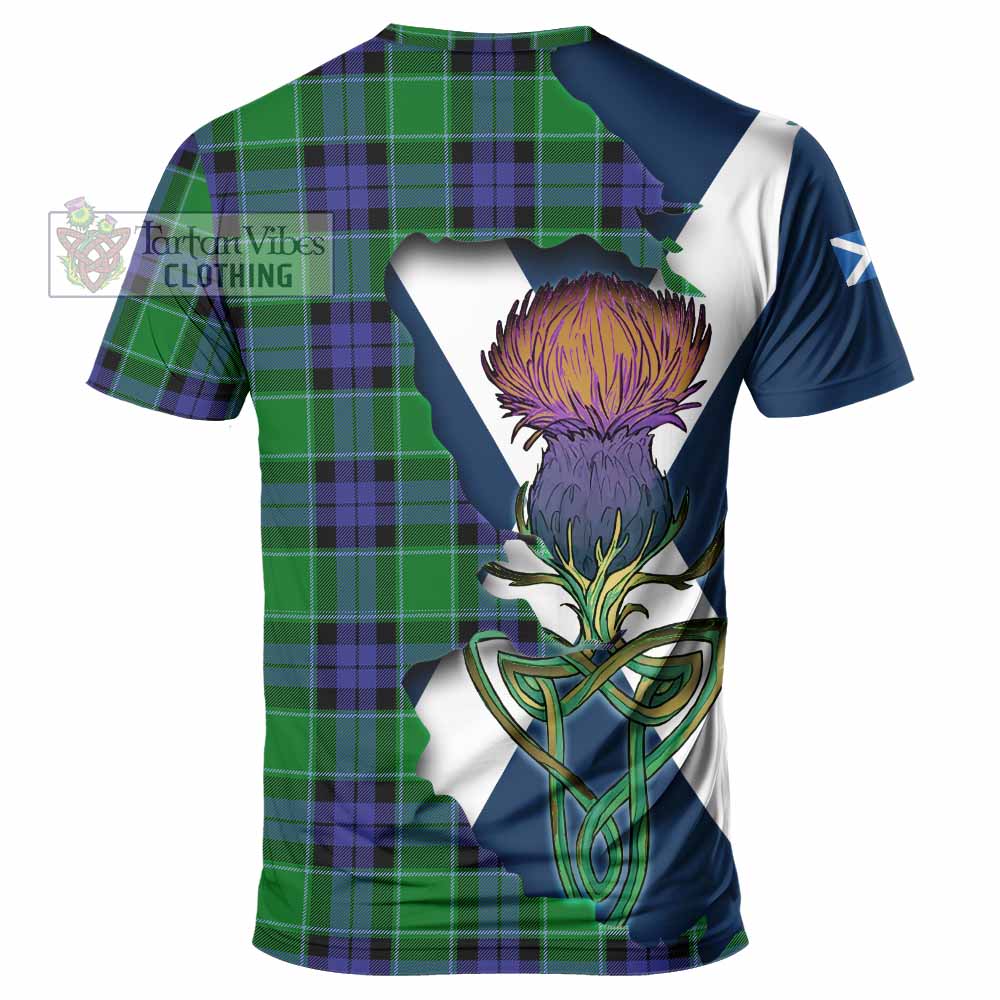 Tartan Vibes Clothing Monteith Tartan Family Crest T-Shirt Scottish Thistle Celtic Inspired