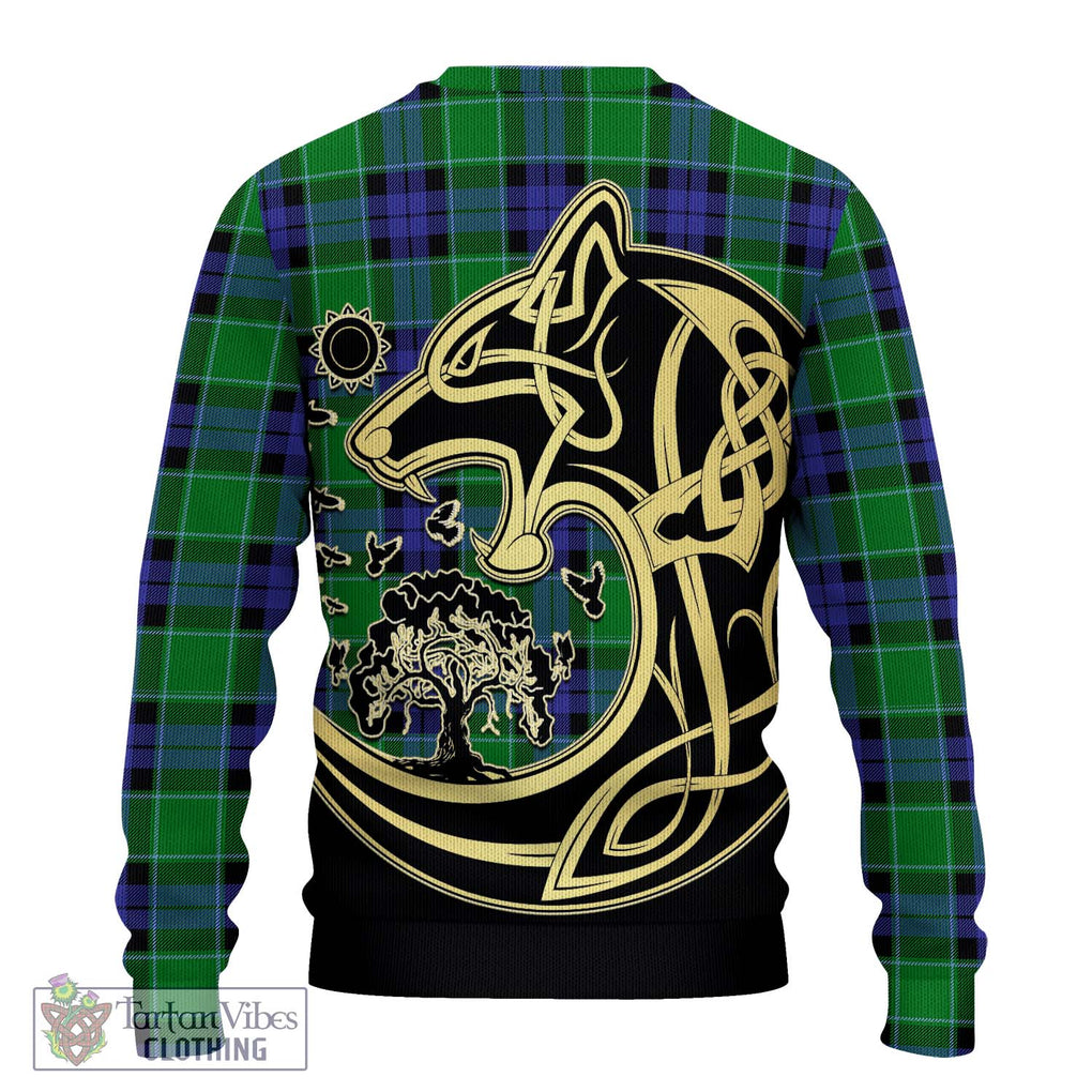 Monteith Tartan Ugly Sweater with Family Crest Celtic Wolf Style - Tartan Vibes Clothing