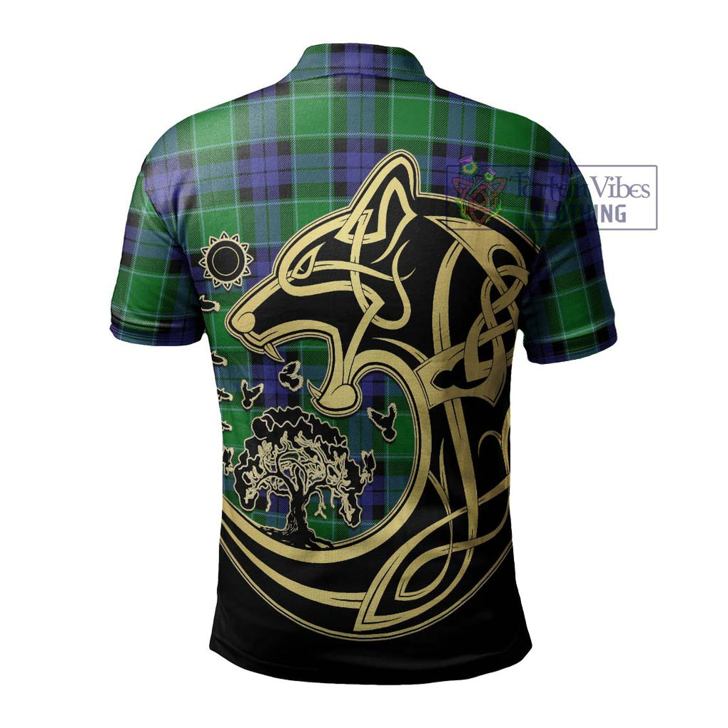 Monteith Tartan Polo Shirt with Family Crest Celtic Wolf Style - Tartan Vibes Clothing