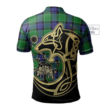 Monteith Tartan Polo Shirt with Family Crest Celtic Wolf Style - Tartan Vibes Clothing