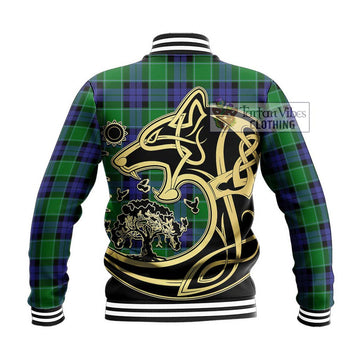 Monteith Tartan Baseball Jacket with Family Crest Celtic Wolf Style - Tartan Vibes Clothing