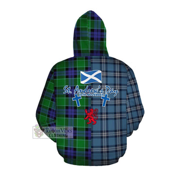 Monteith Tartan Cotton Hoodie Happy St. Andrew's Day Half Tartan Style Pullover Hoodie - Tartan Vibes Clothing