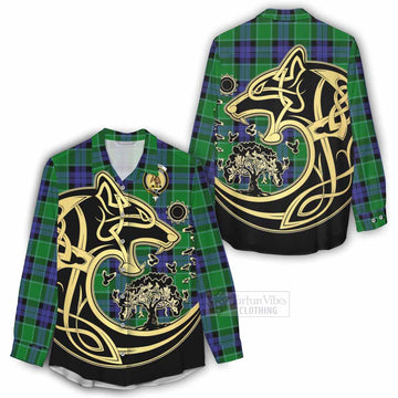 Monteith Tartan Women's Casual Shirt with Family Crest Celtic Wolf Style - Tartan Vibes Clothing