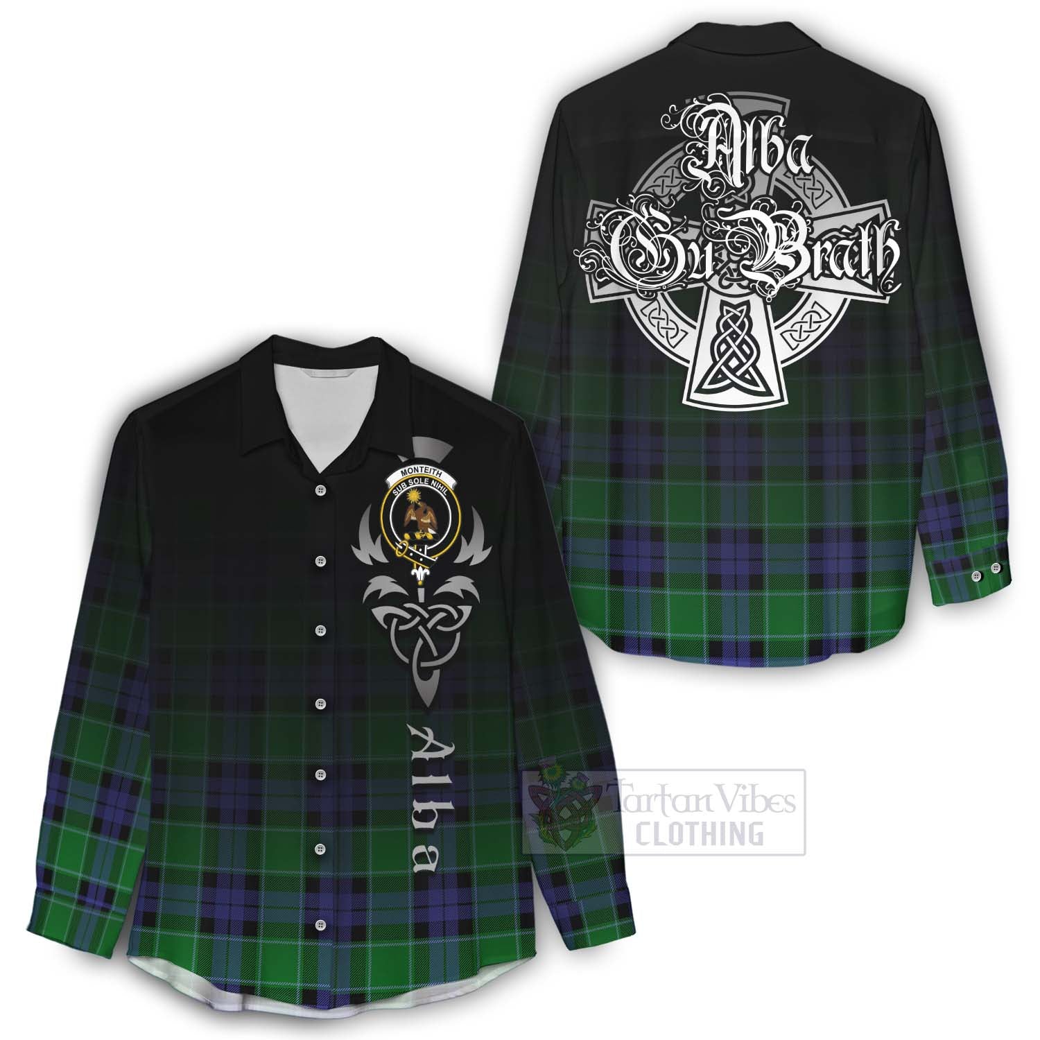 Monteith Tartan Women's Casual Shirt Featuring Alba Gu Brath Family Crest Celtic Inspired - Tartan Vibes Clothing