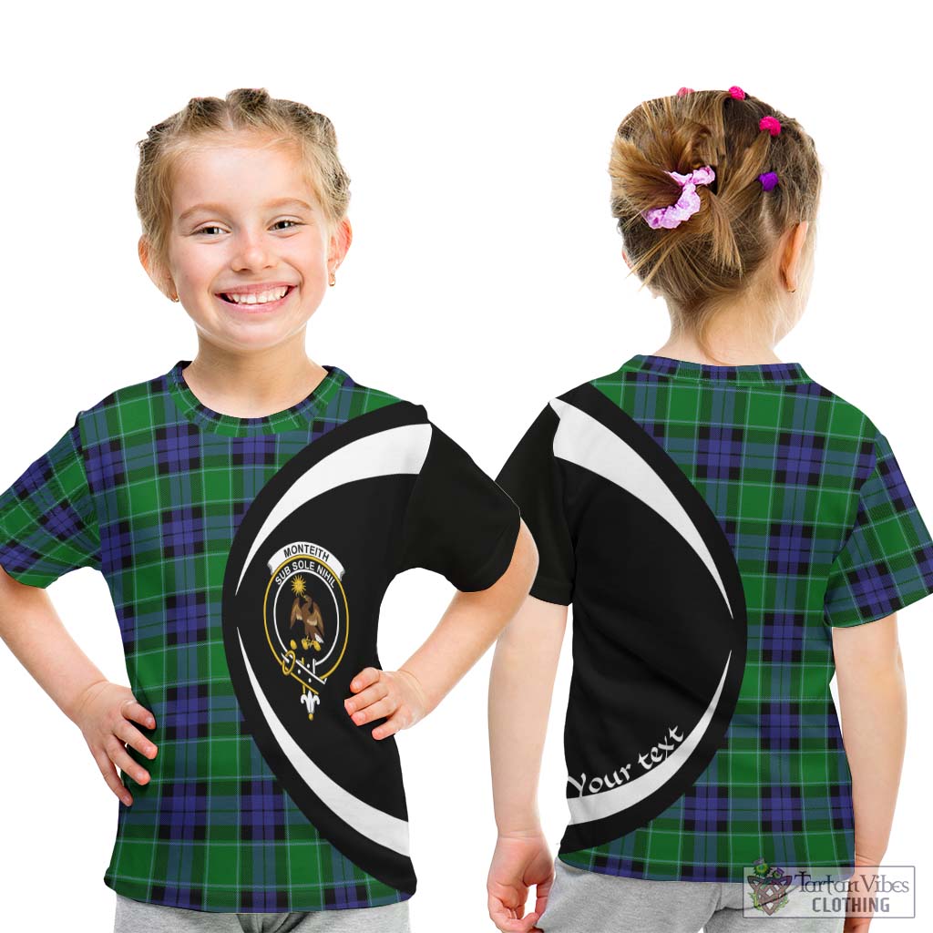 Monteith Tartan Kid T-Shirt with Family Crest Circle Style - Tartan Vibes Clothing