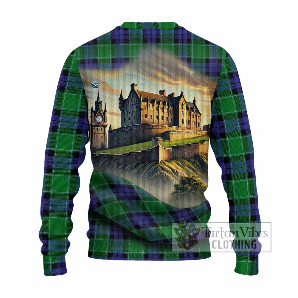 Monteith Tartan Family Crest Knitted Sweater with Scottish Ancient Castle Style - Tartan Vibes Clothing