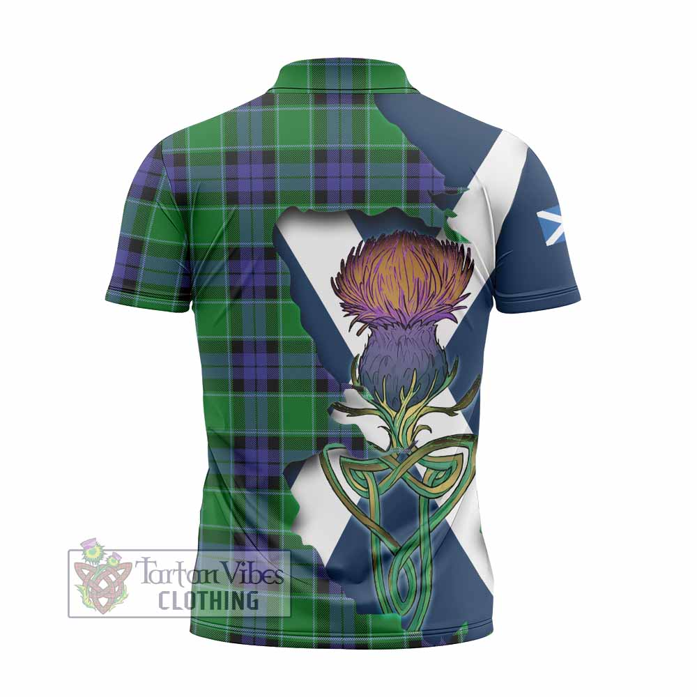 Monteith Tartan Family Crest Zipper Polo Shirt Scottish Thistle Celtic Inspired - Tartan Vibes Clothing