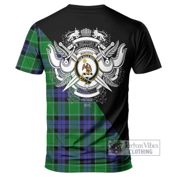 Monteith Tartan T-Shirt with Family Crest and Military Logo Style - Tartan Vibes Clothing