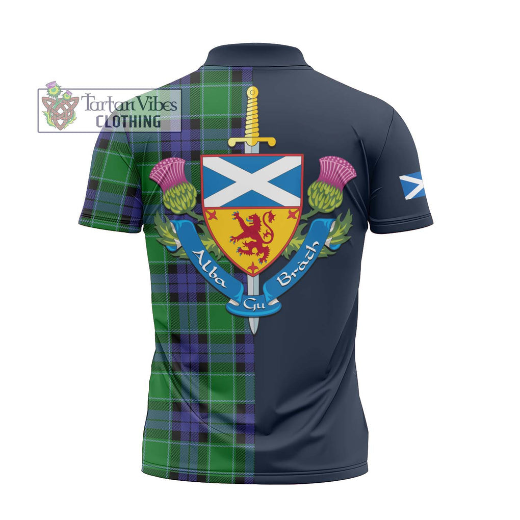 Monteith Tartan Zipper Polo Shirt Alba with Scottish Lion Royal Arm Half Style - Tartan Vibes Clothing