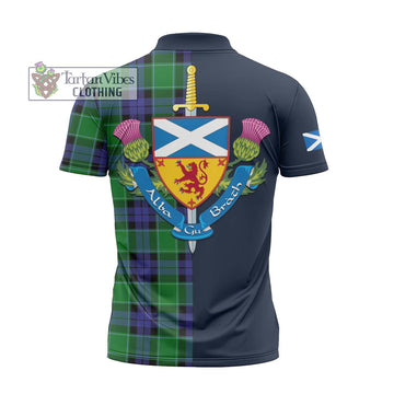 Monteith Tartan Zipper Polo Shirt Alba with Scottish Lion Royal Arm Half Style - Tartan Vibes Clothing