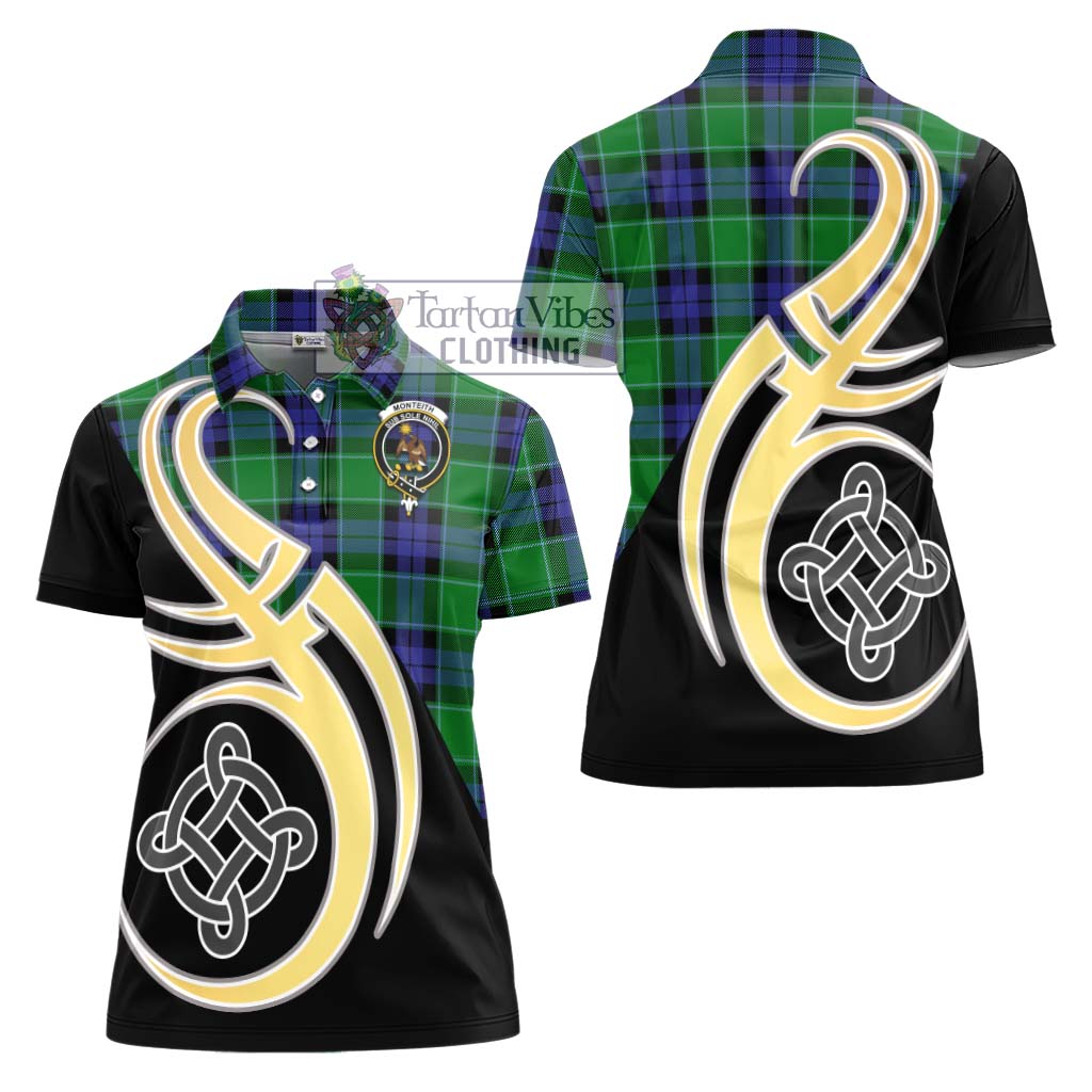 Monteith Tartan Women's Polo Shirt with Family Crest and Celtic Symbol Style - Tartan Vibes Clothing
