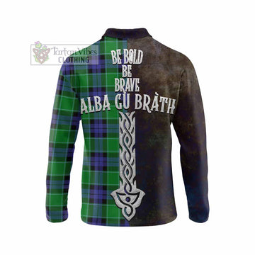 Monteith Tartan Family Crest Long Sleeve Polo Shirt Alba Gu Brath Be Brave Lion Ancient Style