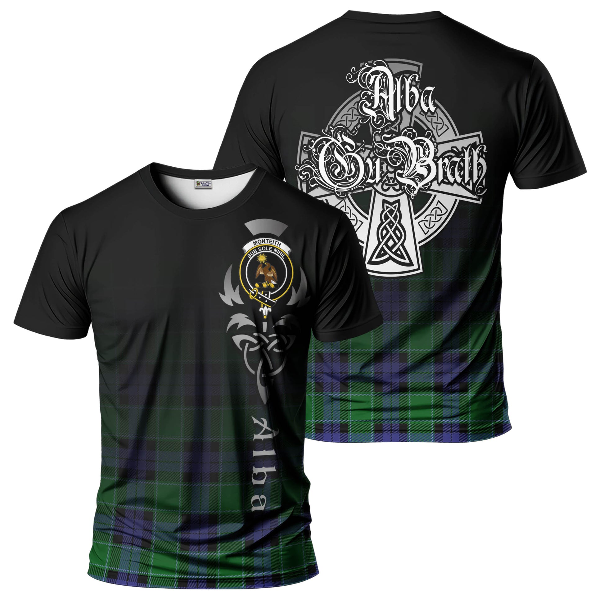 Monteith Tartan T-Shirt Featuring Alba Gu Brath Family Crest Celtic Inspired - Tartan Vibes Clothing