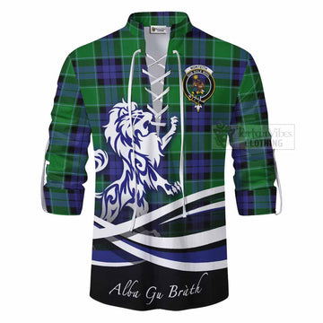 Monteith Tartan Ghillie Kilt Shirt with Alba Gu Brath Regal Lion Emblem - Tartan Vibes Clothing