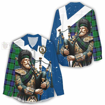Monteith Tartan Women's Casual Shirt with Family Crest Scottish Bagpiper Vibes - Tartan Vibes Clothing