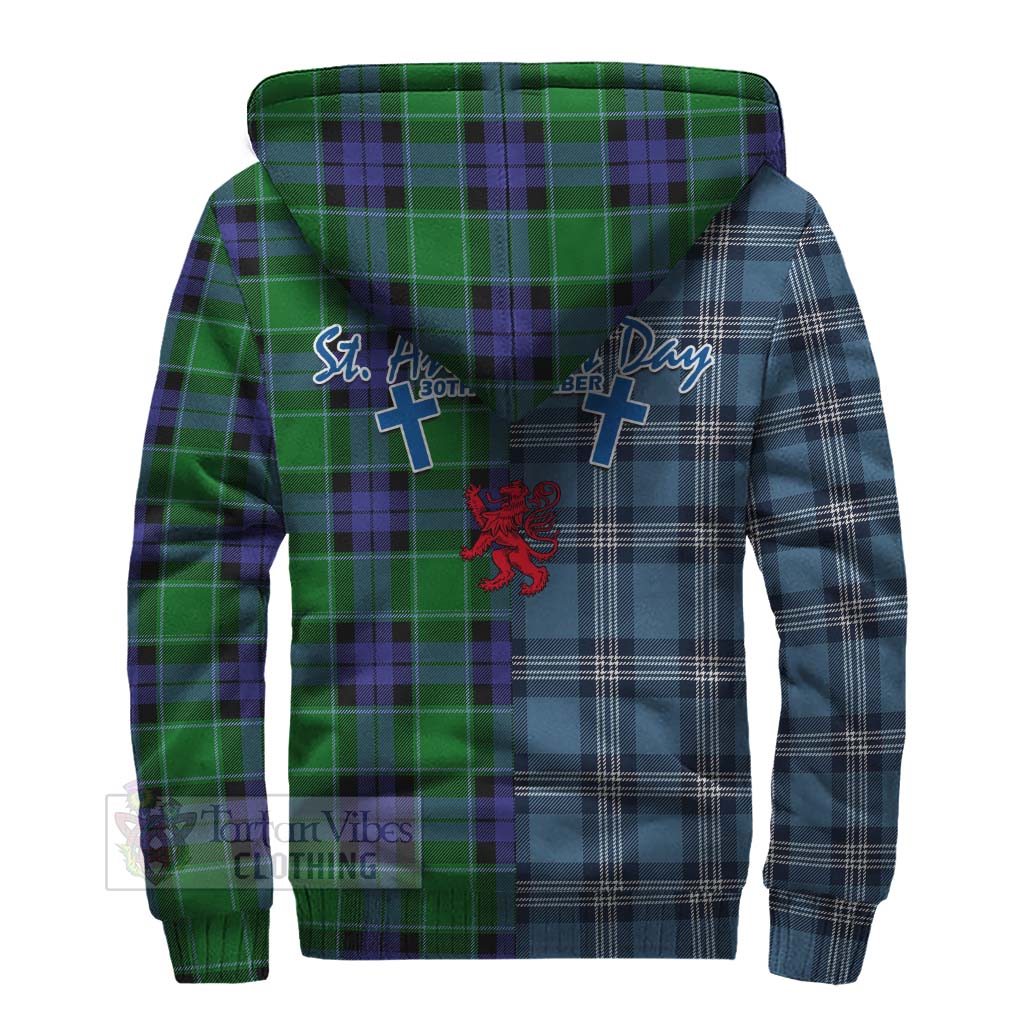 Monteith Tartan Sherpa Hoodie Happy St. Andrew's Day Half Tartan Style - Tartan Vibes Clothing