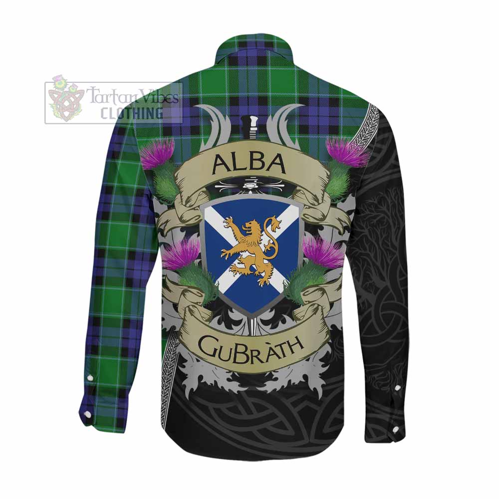 Monteith Tartan Family Crest Long Sleeve Button Shirt Lion Rampant Royal Thistle Shield Celtic Inspired Men's Shirt - Tartan Vibes Clothing