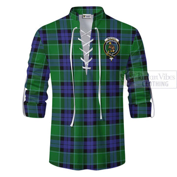 Monteith Tartan Ghillie Kilt Shirt with Family Crest Celtic Skull Style - Tartan Vibes Clothing