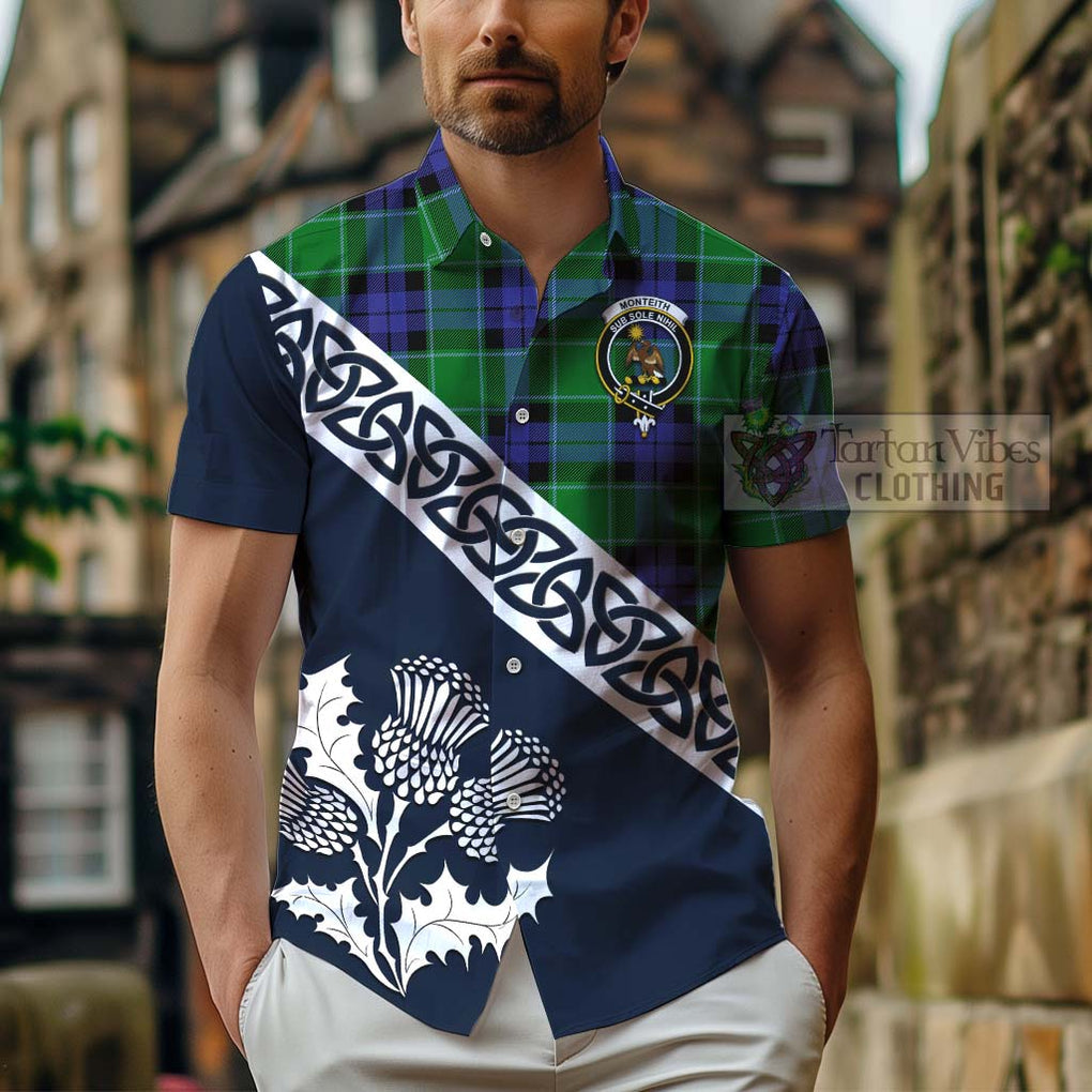 Monteith Tartan Hawaiian Shirt Featuring Thistle and Scotland Map - Tartan Vibes Clothing