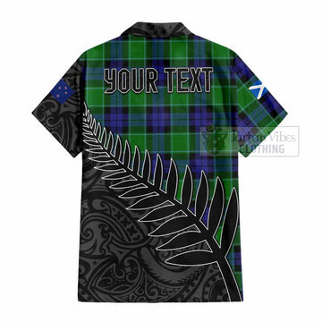 Tartan Vibes Clothing Monteith Crest Tartan Short Sleeve Button Shirt with New Zealand Silver Fern Half Style