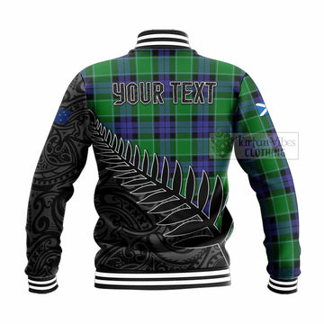 Tartan Vibes Clothing Monteith Crest Tartan Baseball Jacket with New Zealand Silver Fern Half Style