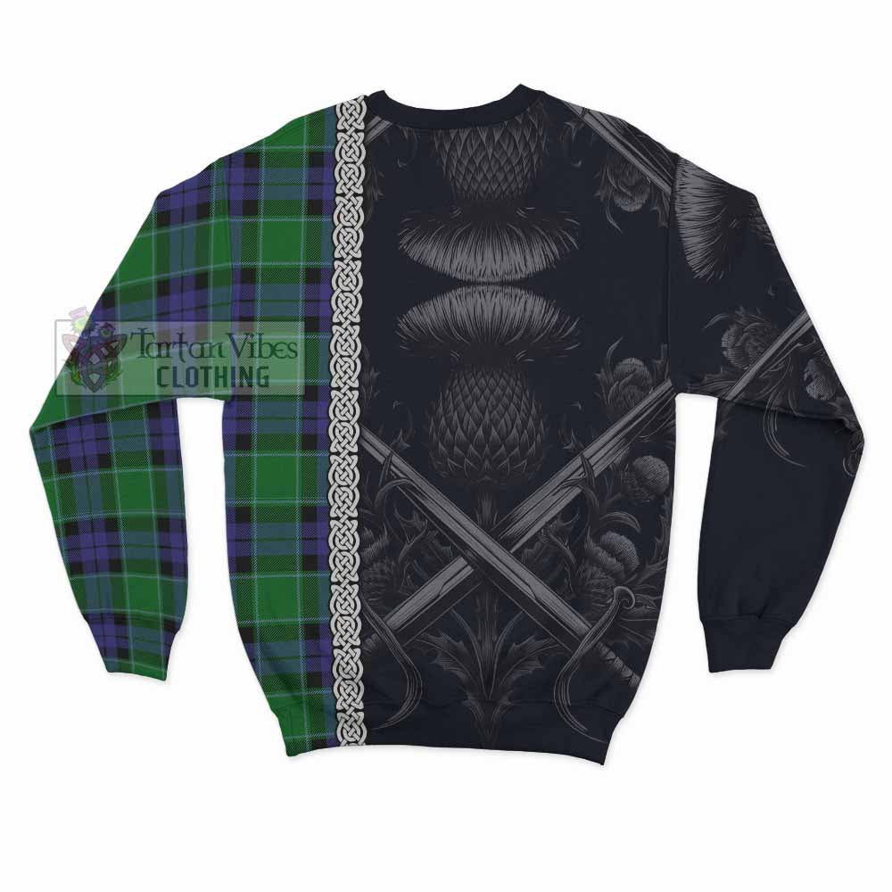 Monteith Tartan Sweatshirt with Family Crest Cross Sword Thistle Celtic Vibes - Tartan Vibes Clothing