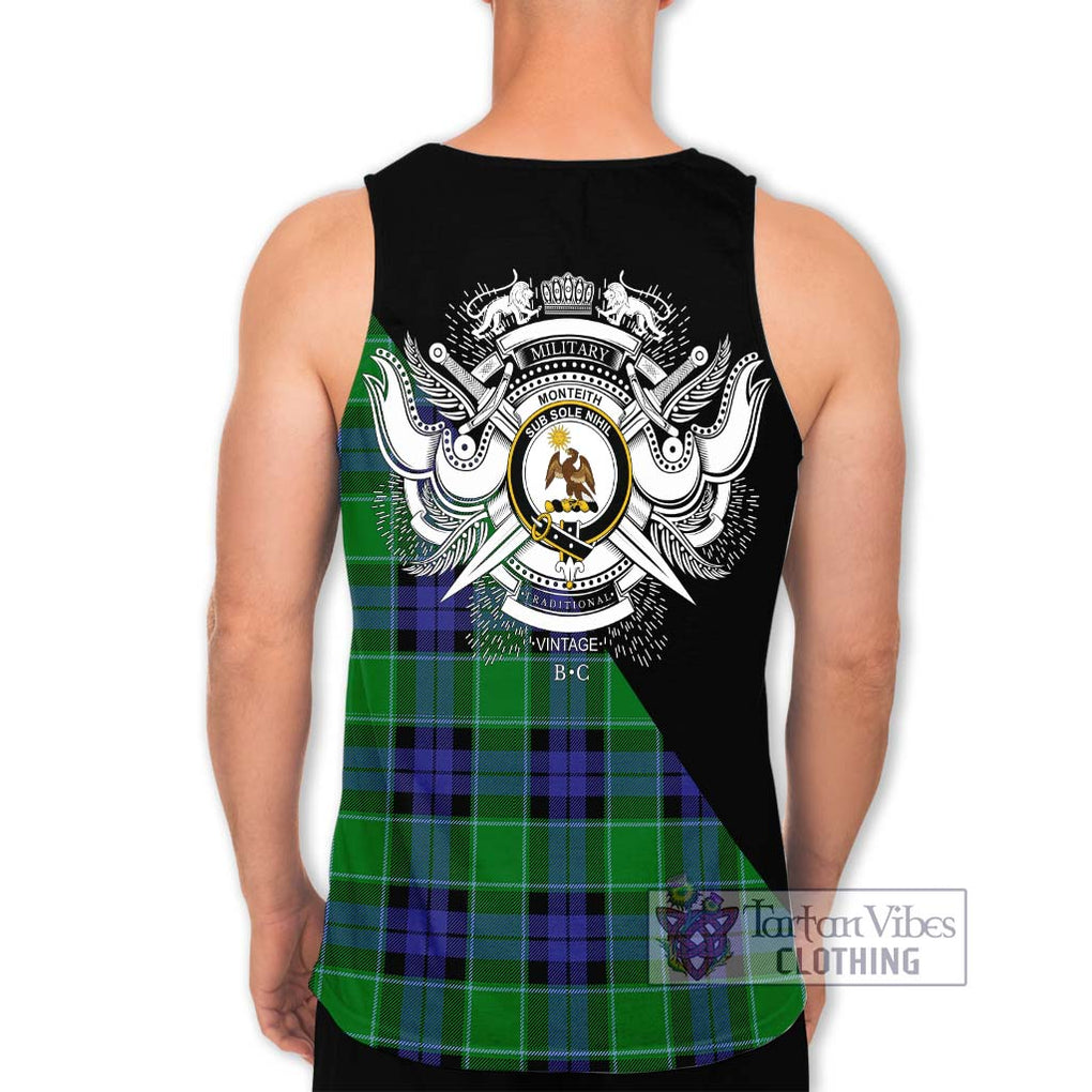 Monteith Tartan Men's Tank Top with Family Crest and Military Logo Style - Tartan Vibes Clothing