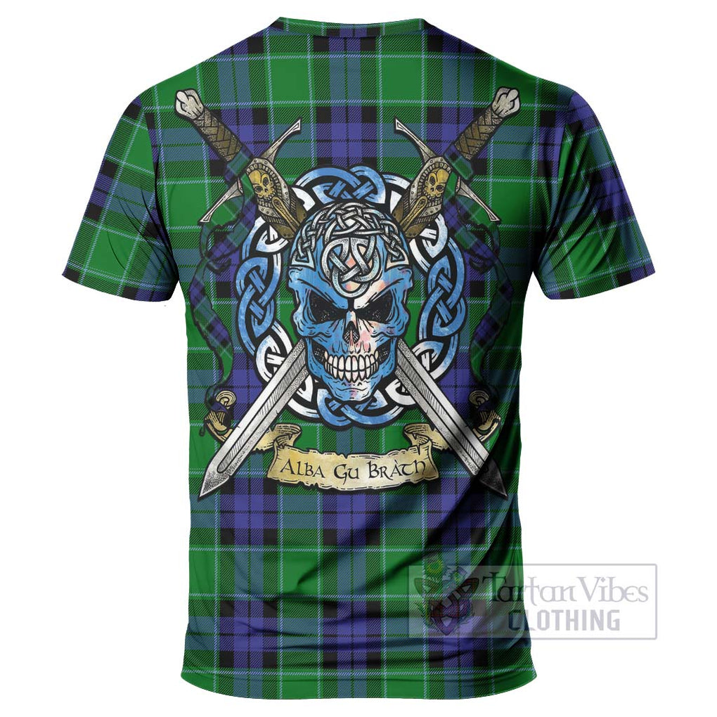 Monteith Tartan T-Shirt with Family Crest Celtic Skull Style - Tartan Vibes Clothing