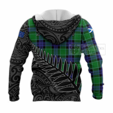 Tartan Vibes Clothing Monteith Crest Tartan Knitted Hoodie with New Zealand Silver Fern Half Style