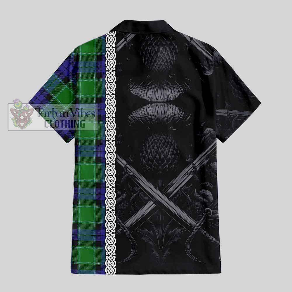 Monteith Tartan Hawaiian Shirt with Family Crest Cross Sword Thistle Celtic Vibes - Tartan Vibes Clothing