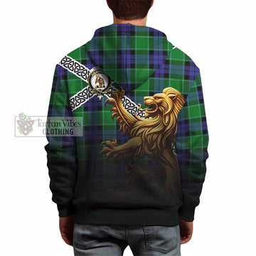 Tartan Vibes Clothing Monteith Crest Tartan Hoodie with Golden Lion Emblem Celtic Style