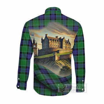 Tartan Vibes Clothing Monteith Tartan Family Crest Long Sleeve Button Shirt with Scottish Ancient Castle Style