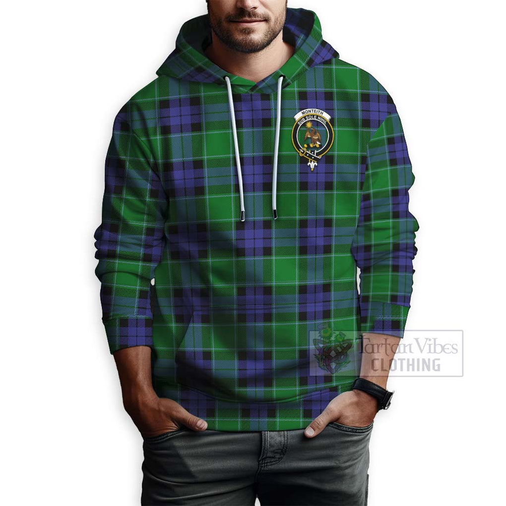 Monteith Tartan Hoodie with Family Crest Celtic Skull Style - Tartan Vibes Clothing