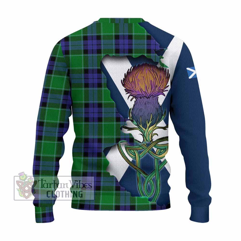 Tartan Vibes Clothing Monteith Tartan Family Crest Knitted Sweater Scottish Thistle Celtic Inspired