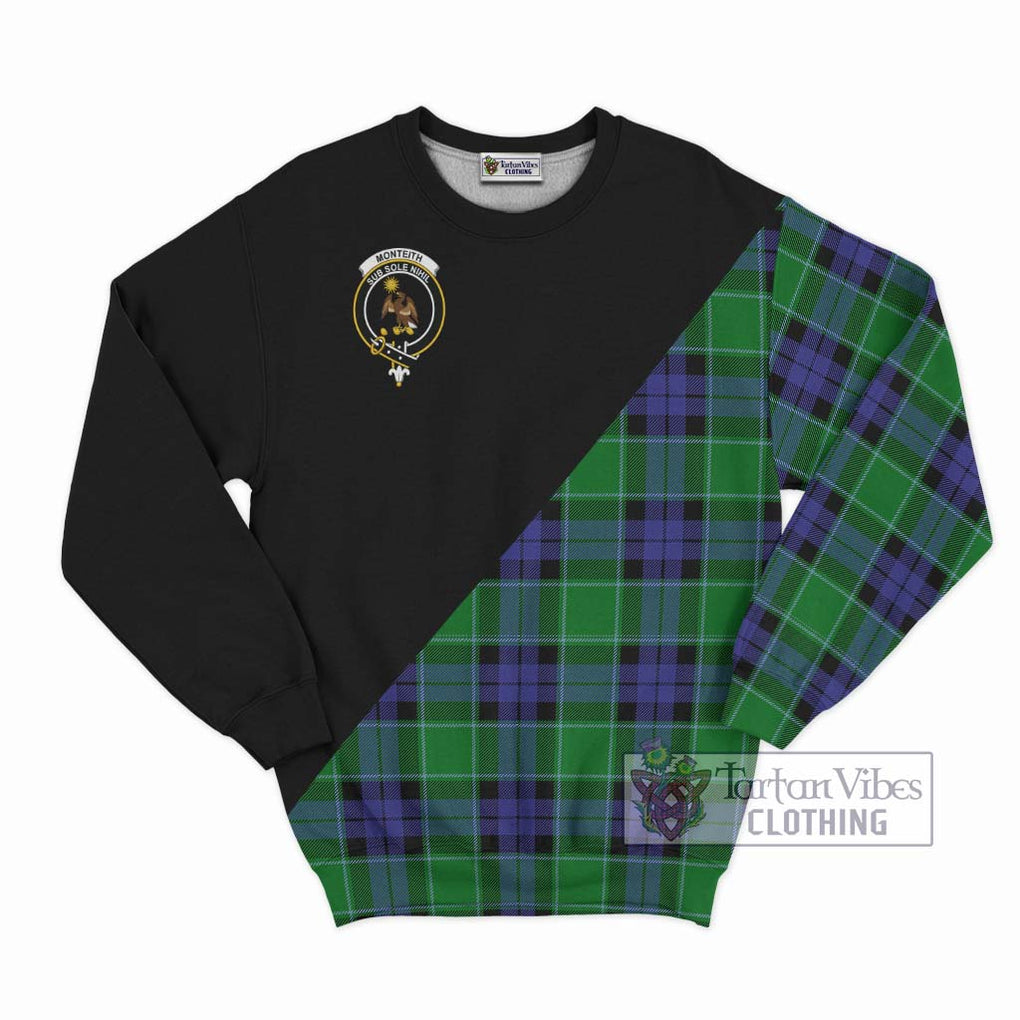 Monteith Tartan Sweatshirt with Family Crest and Military Logo Style - Tartan Vibes Clothing