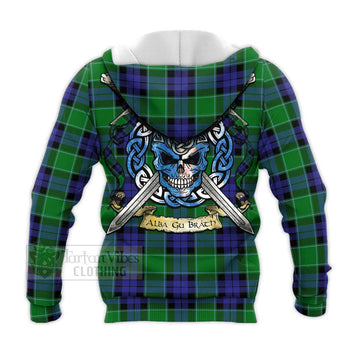 Monteith Tartan Knitted Hoodie with Family Crest Celtic Skull Style - Tartan Vibes Clothing