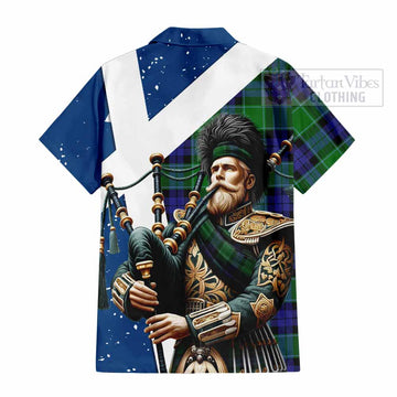 Monteith Tartan Hawaiian Shirt with Family Crest Scottish Bagpiper Vibes - Tartan Vibes Clothing