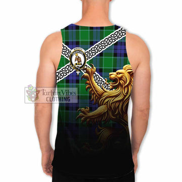 Monteith Crest Tartan Men's Tank Top with Golden Lion Emblem Celtic Style - Tartan Vibes Clothing