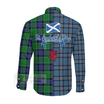 Monteith Tartan Long Sleeve Button Shirt Happy St. Andrew's Day Half Tartan Style Men's Shirt - Tartan Vibes Clothing