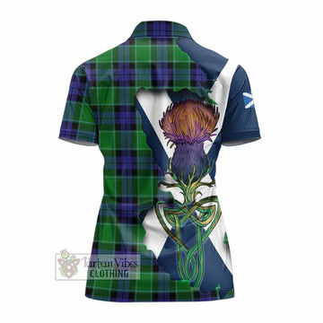 Tartan Vibes Clothing Monteith Tartan Family Crest Women's Polo Shirt Scottish Thistle Celtic Inspired